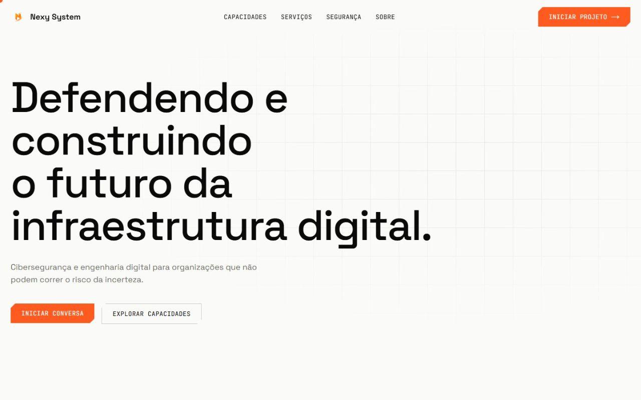 Nexy System: abertura com a frase Defendendo e construindo o futuro da infraestrutura digital